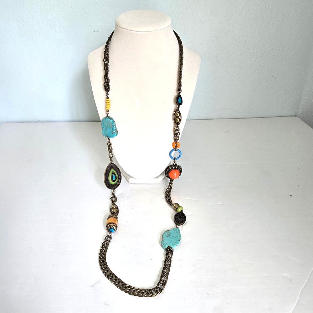 Vintage Necklace Women's Multicolored Faux Stone Bead Pendants Boho Retro Y2K